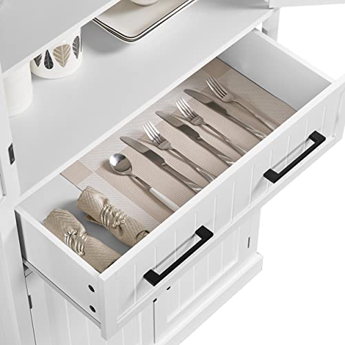 Topeakmart 72.5" Kitchen Pantry with Large Drawer, Wooden Pantry Cabinet Cupboard with Doors and Adjustable Shelves, Storage Cabinet Organizer for Kitchen, Dining Room, Living Room, White Topeakmart