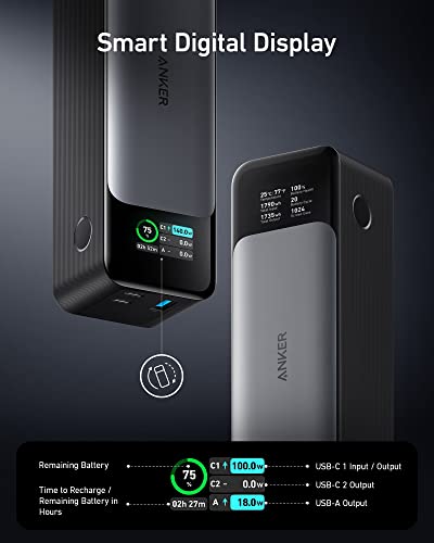 Anker 737 Power Bank, 24,000mAh 3-Port Laptop Portable Charger with 140W Output, Smart Digital Display, Compatible with iPhone 16/15/14/13 Series, Vision Pro, Samsung, MacBook, Dell, AirPods, and More Anker