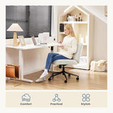 DUMOS Criss Cross Chair with Wheels, Legged Office Armless Wide Desk Seat Dual-Purpose Base, Adjustable Swivel Leather Task Vanity Home Office Desk Seating, Cream DUMOS