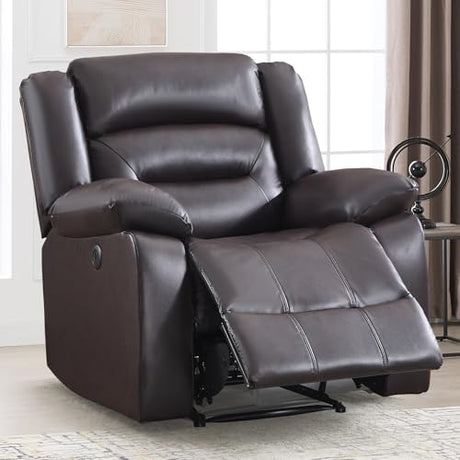 EBELLO Classic Power Recliner Chair for Living Room, Faux Leather Oversized Electric Overstuffed Reclining Chair with Thick Cushion, Comfortable Armrest and USB Charge Port, Brown EBELLO