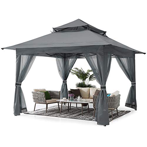ABCCANOPY Pop Up Gazebo 13x13 - Outdoor Canopy Tent with Mosquito Netting for Patio Garden Backyard(Gray) ABCCANOPY