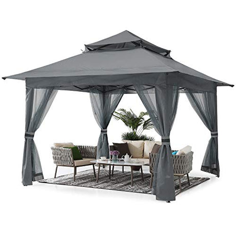 ABCCANOPY Pop Up Gazebo 13x13 - Outdoor Canopy Tent with Mosquito Netting for Patio Garden Backyard(Gray) ABCCANOPY