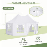 Outdoor Party Tent 20 X 15 FT White Party Tents for Parties with 2 Doors and 6 Removable Sidewalls Wedding Tents Double Pointed Top Design Heavy Duty Canopy for Weddings Backyard Events RocVanc
