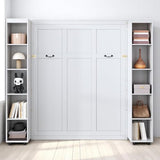 MERITLINE Queen Murphy Bed Cabinet with Storage Bookshelf Bookcase, Wood Hidden Foldable White Murphy Wall Bed with Storage Shelves for Adults MERITLINE