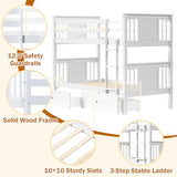 FUQARHY Bunk Bed Twin Over Twin with Storage Drawers, White Convertible Wood Twin Bunk Beds with Ladder and Safety Guardrail, No Box Spring Needed (White) FUQARHY