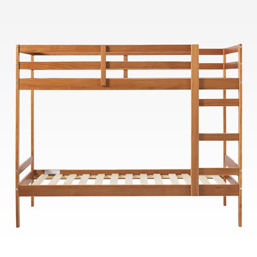 Caramel Twin-Size Children's Bunk Bed Frame by Walker Edison - WoodArtSupply