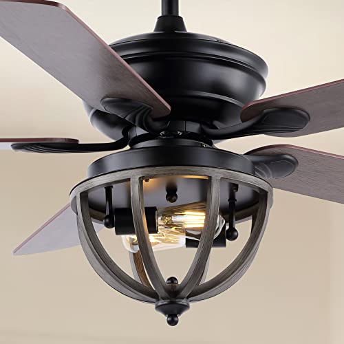 JONATHAN Y JYL9613A Jasper Farmhouse Industrial Iron Dome Shade LED Ceiling Fan with Remote, for Bedroom, Living Room, Dining Room 52" 2 Light, Black JONATHAN Y