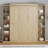 Rophefx Queen Murphy Bed Cabinet with 5-Tier Adjustable Storage Shelves, Wood Queen Wall Bed Cabinet Bed, Space Saving Beds, Hidden Bedframe, Foldable Platform Beds for Guest Room, Natural Wood Color Rophefx