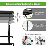 COSTWAY Mobile Height Adjustable Standing Desk, Compact Pneumatic Sit to Stand Computer Desk w/Lockable Casters, Ergonomic Rolling Laptop Table w/Steel Frame for Home Office (Black) COSTWAY