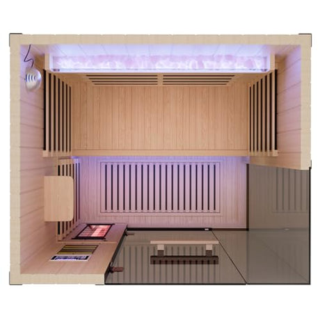 OnxyEdge 2-Person Full Spectrum Infrared Sauna, Himalayan Salt Rocks Plus 12 * 12" Red Light Therapy & 2 Built-in Speakers, 2000W - 120V Indoor Hemlock Dry Sauna with Dual LED Controls for Home & Gym EXTRAFEIN