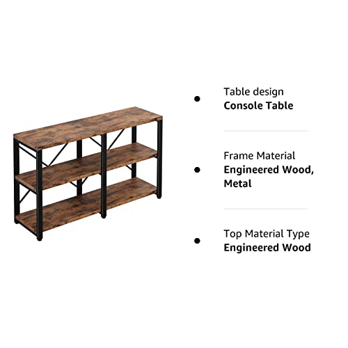 IRONCK Rustic Entryway Console Table, Long Hallway Table 47in 3-Tier, TV Stand Entertainment Center Media Stand for Living Room, Industrial Style, Vintage Brown IRONCK