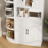 Vabches Farmhouse Pantry Cabinet, Kitchen Pantry Storage Cabinet with Sliding Door, Rustic Buffet Sideboard with Microwave Stand, Freestanding Cupboard with Shelves for Dining Room, White Vabches