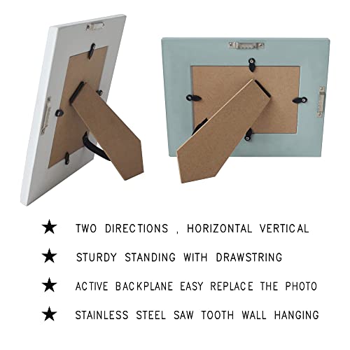 Buecasa Rustic 5x7 Inches Wooden Picture Frame Pack of 2 Vintage Cyan and White in Gift Box - Distressed Wood High Definition Glass Photo Frame Outside 7.9x9.9 Inches - 2 Way Display Tabletop or Wall Buecasa