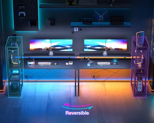 ODK 55 Inch Reversible Gaming Desk with USB Charging & Storage Solutions in Carbon Fiber Black ODK