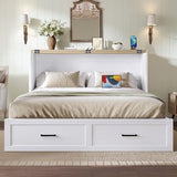Bellemave Queen Murphy Bed, Cabinet Bed with Charging Station and 1 Large Storage Drawer, Farmhouse Murphy bedframe with Foldable Panel, Noisy Free, for Guest Bedroom, Living Room, White Bellemave
