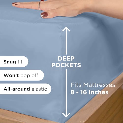 ROYALE LINENS 4 Piece Full Sheets Set - Soft Brushed 1800 Microfiber Bedding - 1 Fitted and 1 Flat Sheet, 2 Pillow Cases - Wrinkle Free & Fade Resistant - Hotel Luxury Bed Sheets (Lake Blue, Full) ROYALE LINENS