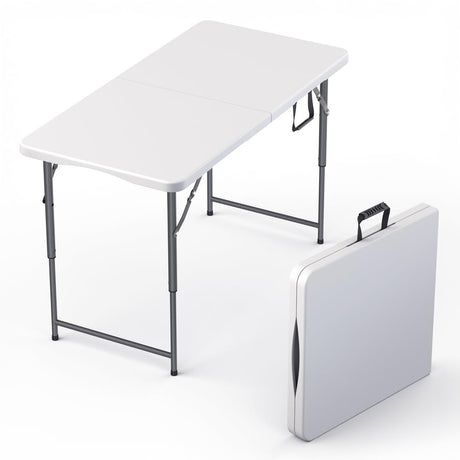 4 Feet Foldable Table Adjustable Height with Built in Handle, Steel Legs | Heavy Duty Portable | Perfect for Party, Dining, Wedding, Events, Picnic Indoor, Outdoor, Camping, Utility, Temporary Our Modern Space