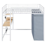 Harper & Bright Designs Loft Bed Full Size with Desk, LED Lights,Charging Station, Full Metal Loft Bed Frame with Wardrobe & Storage Shelve, 12.4" H Safety Guardrail, No Box Spring Needed,White Harper & Bright Designs