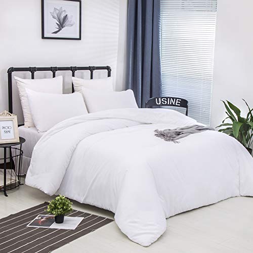CLOTHKNOW White Full Size Comforter Sets 3Pcs White Bedding Comforter Sets Soft Men Women Comforter with 2 x Pillow Cases CLOTHKNOW