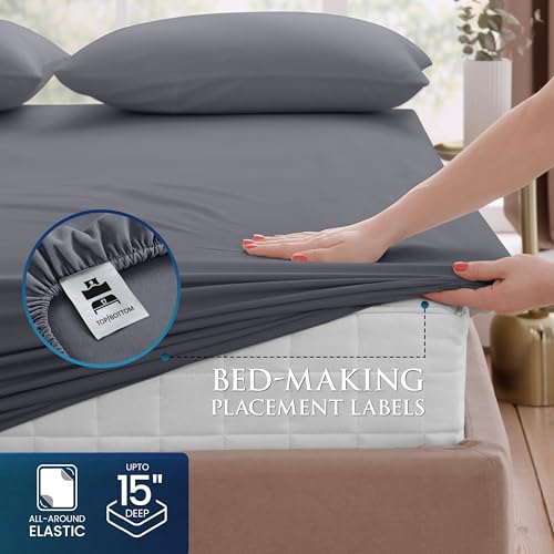 Utopia Bedding Full Size 4 Piece Sheet Set - Brushed Microfiber - Soft Bed Sheets for Full Size Bed - Includes 1 Fitted, 1 Flat, & 2 Pillow Cases - Deep Pocket (Grey) Utopia Bedding