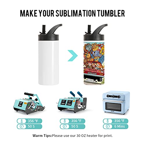 PYD Life Sublimation Sports Kids Water Bottle Blanks 16 OZ White Stainless Steel Bottles Vacuum Flask Tumbler with Sippy Up Lid and Straw for Tumbler Heat Press Sublimation Printing 4 Pack PYD Life