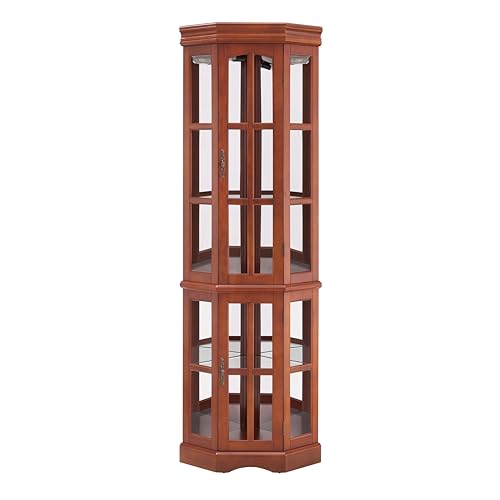 Klaczituj Corner Curio Cabinet with 5 Shelves and Lighting System, Walnut(E26 Light Bulb not Included) Klaczituj