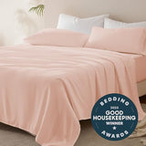 SLEEP ZONE Nanotex Super Soft Cooling King Bed Sheets Set for Kids 3 Piece - Easy Care Fitted Flat Sheet & Pillowcase Sets - Wrinkle Free,Fade Resistant,Deep Pocket 16",Rose Pink,King SLEEP ZONE
