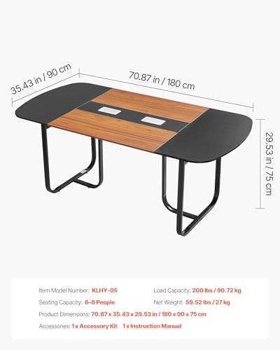 VEVOR Conference Table, 6 ft Oval Office Meeting Table for 6-8 Person, Modern Seminar Desk with Metal Legs, Large Meeting Desk for Office, Boardroom, Conference Room, Easy Assembly, Black & Brown VEVOR