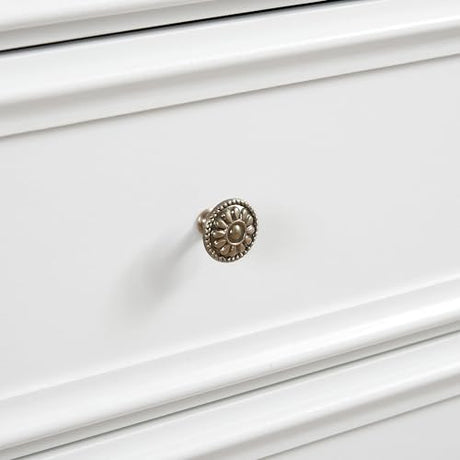 Ball & Cast Farmhouse 6 Drawer Dresser, Chest of Drawers with Vintage Carved Flower Handle and Wood Grain Tabletop, Anti-Tipping Design,31.5" Wide Storage Organizer for Bedroom, Living Room,White Ball & Cast