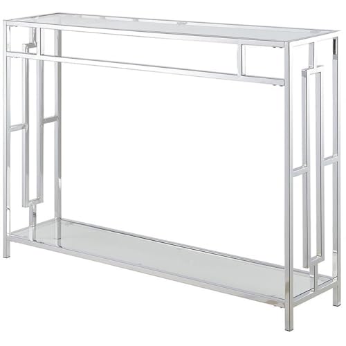 Convenience Concepts Town Square Chrome Console Table 42" - Contemporary Modern Sofa Table with Storage Shelf, Narrow Entryway Hall Table for Living Room, Bedroom, Bathroom, Glass/Chrome Convenience Concepts