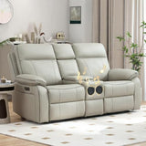 RIHEREFY Power Reclining Loveseat with LED Reading Light, Breathable Leather Loveseat Recliner Sofa RV Wall Hugger Double Recliners with Bluetooth Speaker/Drawer/USB/Type C (Gray, 2 Seater)