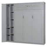 Harper & Bright Designs Queen Size Murphy Bed Wall Bed with Storage Shelves, Wardrobe and LED Lights, Space-Saving for Multipurpose Guest Room or Home Office, Gray Harper & Bright Designs
