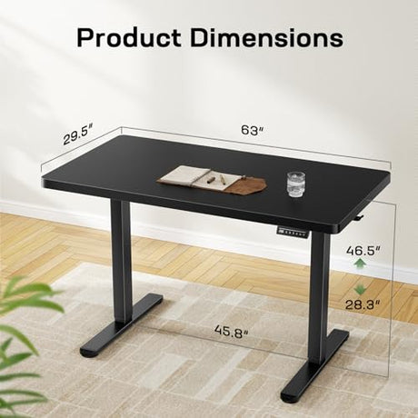 Marsail 63 x 30 Electric Standing Desk with One-Piece Desktop, Sit Stand Desk with Thickened Tabletop, Height Adjustable Stand Up Desk with Cable Management for Home Office(Frame+Desktop, 2 Packages) Marsail