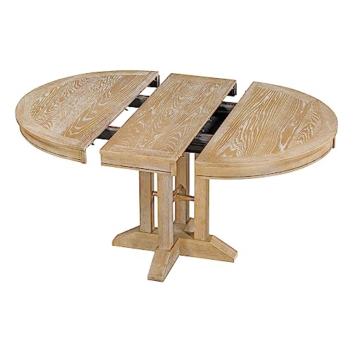 LUMISOL 5 Piece Round Extendable Dining Room Table Set with Chairs for Saving Space Solid Wood Round Kitchen Table Set, Natural Wood Wash LUMISOL