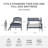 DHP Brady Twin Over Full Solid Wood Bunk Bed with Ladder and Guard Rail in Graphite DHP