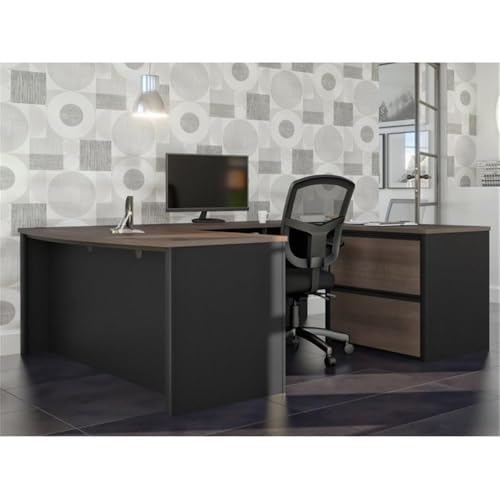 Atlin Designs Contemporary 5 Piece Wood U Shaped Computer Desk in Antigua/Black Atlin Designs