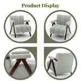 DRKAT Mid Century Modern Accent Chair with Solid Wood Frame, Boucle Upholstered Living Room Chairs with Thick Cushion, Comfy Tufted Arm Chair for Bedroom, Sage DRKAT