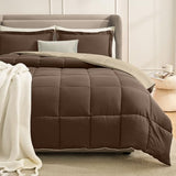 Homelike Moment Queen Comforter Set Brown, Comforters Queen Size Set Lightweight Reversible Down Alternative Bed Comforter Full Size Soft, All Season 3 Pieces Sets Brown/Beige Homelike Moment