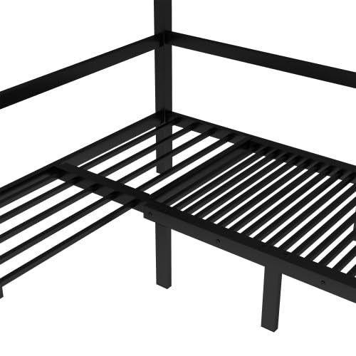 Harper & Bright Designs Queen Over Queen Pull-Out Metal Bunk Bed, Lower Bunk Can be Pulled Out in Three Sections, Top Bed Equipped with Safety Guardrails, Black Harper & Bright Designs