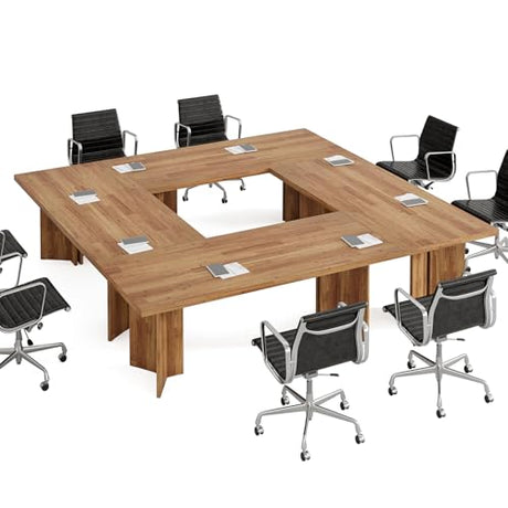 Tribesigns 10.5FT Conference Table, Large Rectangle Meeting Seminar Table for 10-12 Person, Long Wooden Business Tables (Set of 2, Walnut) Tribesigns