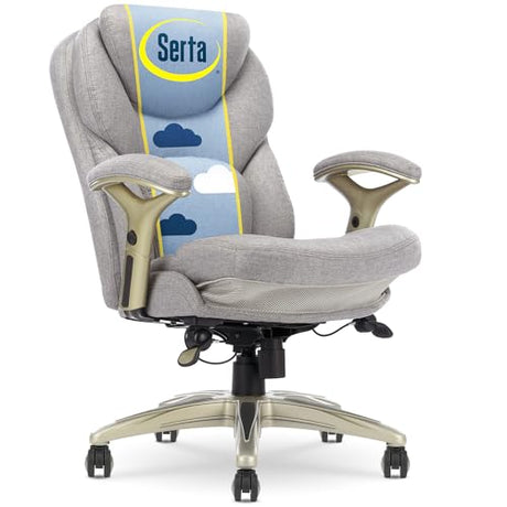 Serta Ergonomic Executive Office Chair Motion Technology Adjustable Mid Back Design with Lumbar Support, Light Gray Fabric Serta