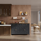 Cakhdry 55" Sideboard Buffet Cabinet with Storage, Large Kitchen Storage Cabinet with 2 Drawers and 4 Barn Doors, Farmhouse Coffee Bar Buffet Table for Kitchen Living Room Room, Black Cakhdry