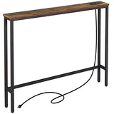 ELYKEN 5.9" Narrow Console Sofa Table with Power Outlets and USB Port, 5.9" Dx39.4 Wx31.1 H Long Behind Couch Table with Metal Frame and 6.5’ Extension Cord, Rustic Brown ELYKEN