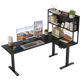 OffiGo L Shaped Electric Standing Desk, 63 Inch Reversible Corner Stand up Table with Hutch, Height Adjustable Ergonomic Large Lift Table for Home Office, Workstation, Black OffiGo