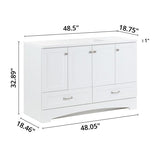 Spring Mill Cabinets Emlyn 48 Inch Bathroom Vanity with White Single Sink Top, 3 Cabinets, 2 Shelves, 2 Drawers, 48.5" W x 18.75" D x 32.89" H, White Spring Mill Cabinets
