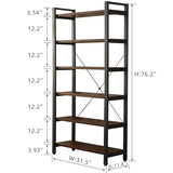 Rustic Brown 6-Tier Solid Wood Industrial Bookcase with Metal Frame WH-AOERPUMY