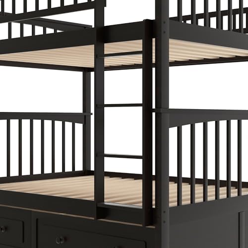 Ball & Cast Full Over Full Bunk Bed with 2 Storage Drawers and Ladder,Wood Bunk Bed Frame w/Guardrails,Space-Saving,Slat Support,No Box Spring Needed,Convertible Beds for Apartment,Bedroom,Espresso Ball & Cast