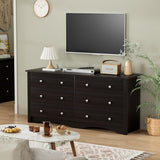 YESHOMY Dresser with 6 Drawer, Wood Wide Chest Storage Organizer and TV Stand for Living Room, Hallway, Dormitory, Brown YESHOMY