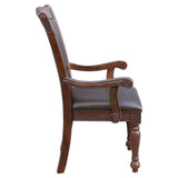 Pemberly Row Wood Dining Room Arm Chairs, Upholstered Faux Leather Seat and Back, Brown Cherry, Set of 2 Pemberly Row