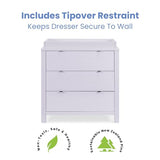 Delta Children Cassie 3 Drawer Dresser with Changing Top and Interlocking Drawers, Lilac Delta Children
